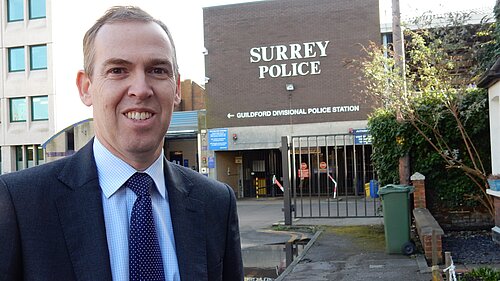 Paul Kennedy outside Guildford police station
