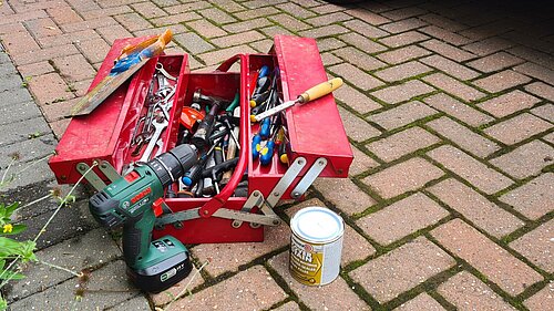 Red toolbox and tools